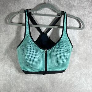 Victoria's Secret VSX Sports Bra‎ Womens Size 34DDD Teal Front Zip Racerback